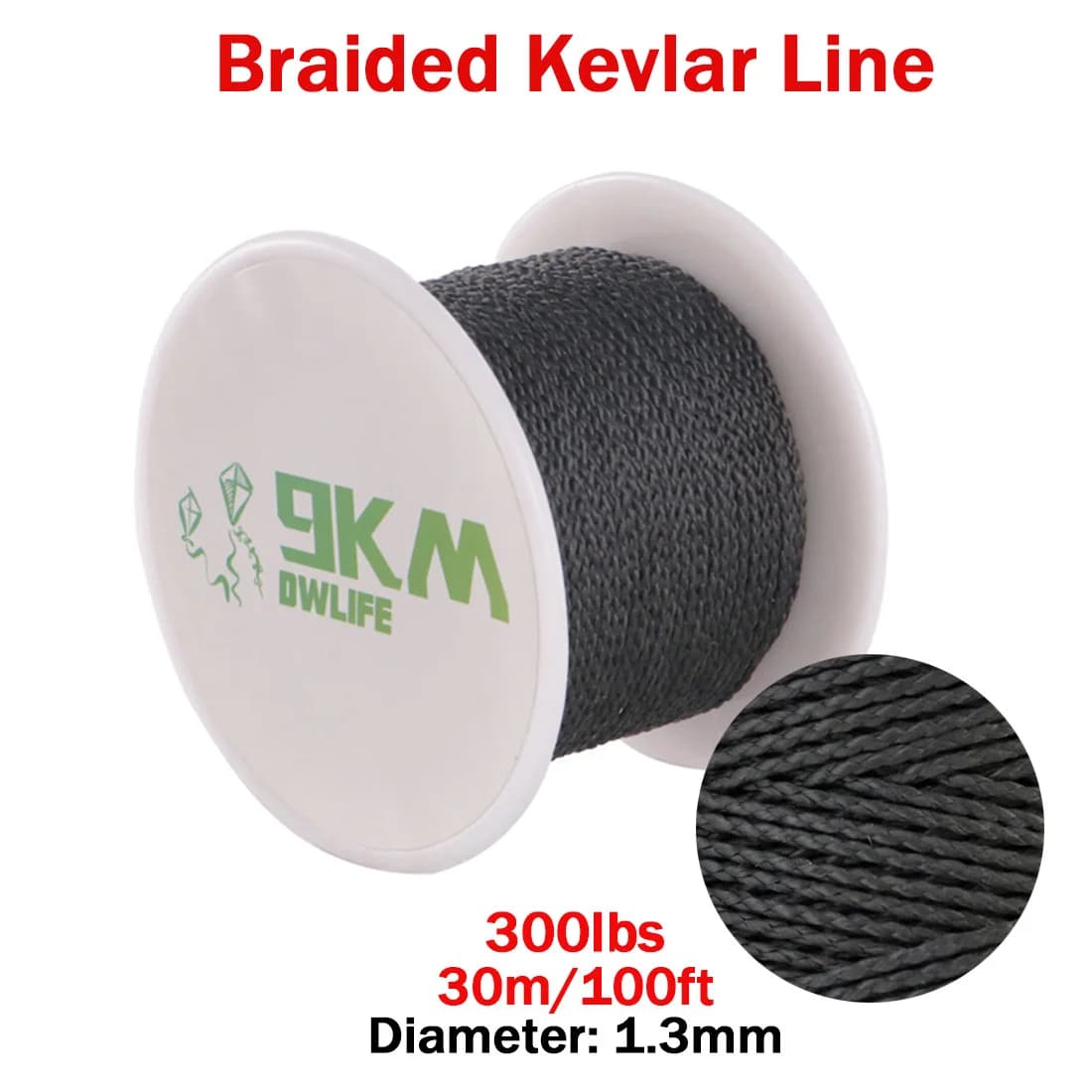 Sort flettet Kevlar-line, 50-2000 lbs