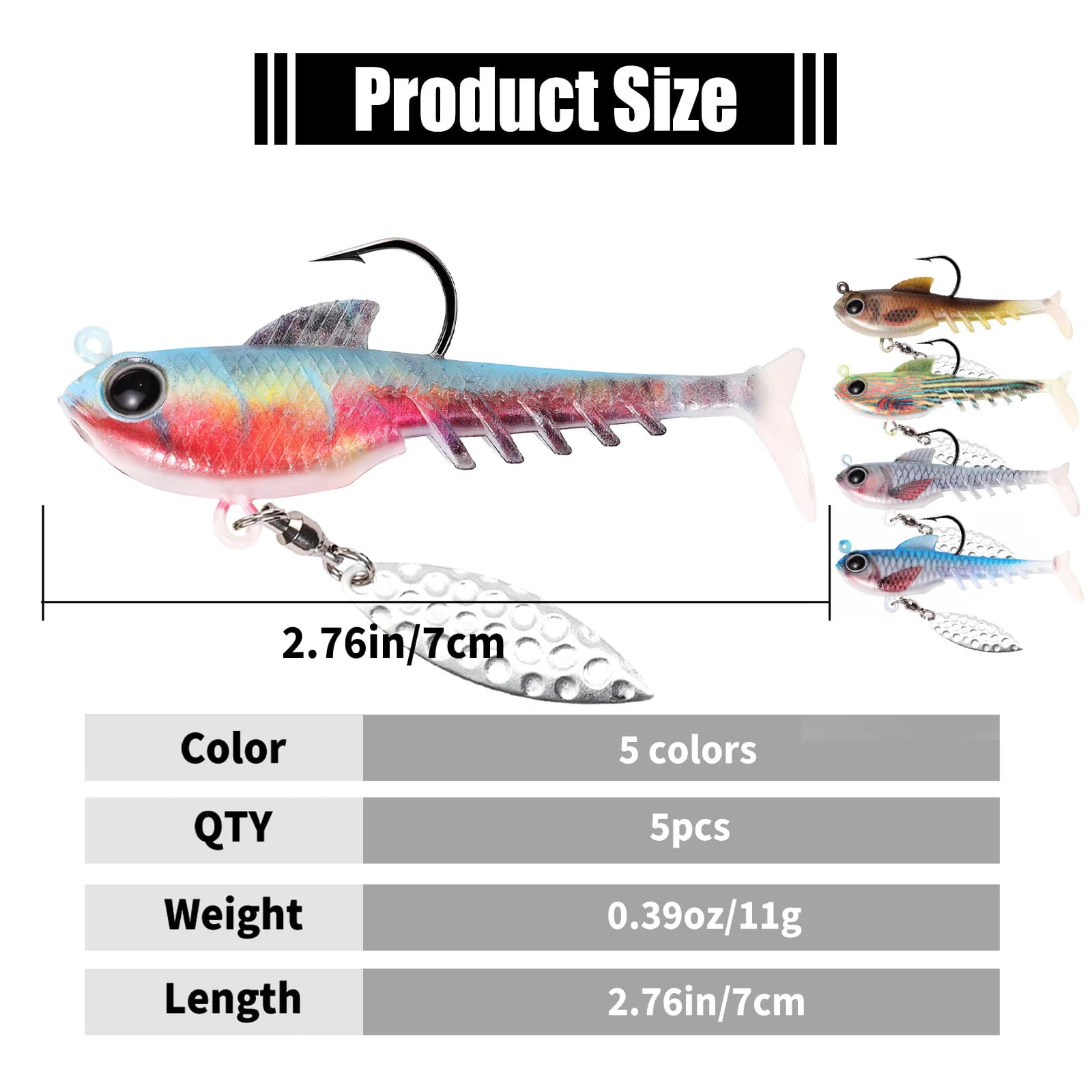 Blød Plast Swimbait Jighoved med Spinner Blade