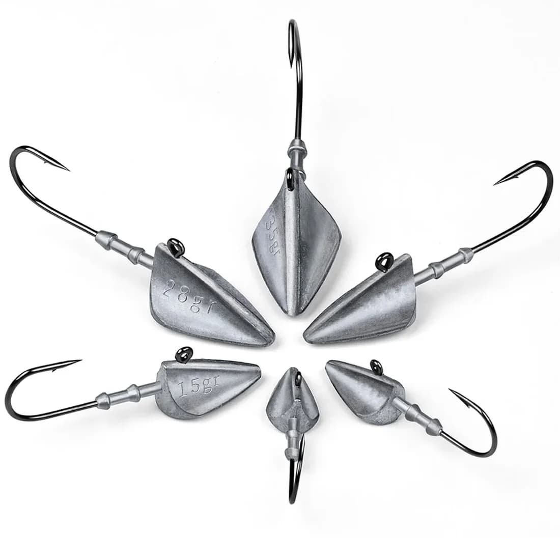 Trekants jighead med lang krog, 7g-33g, 5 stk