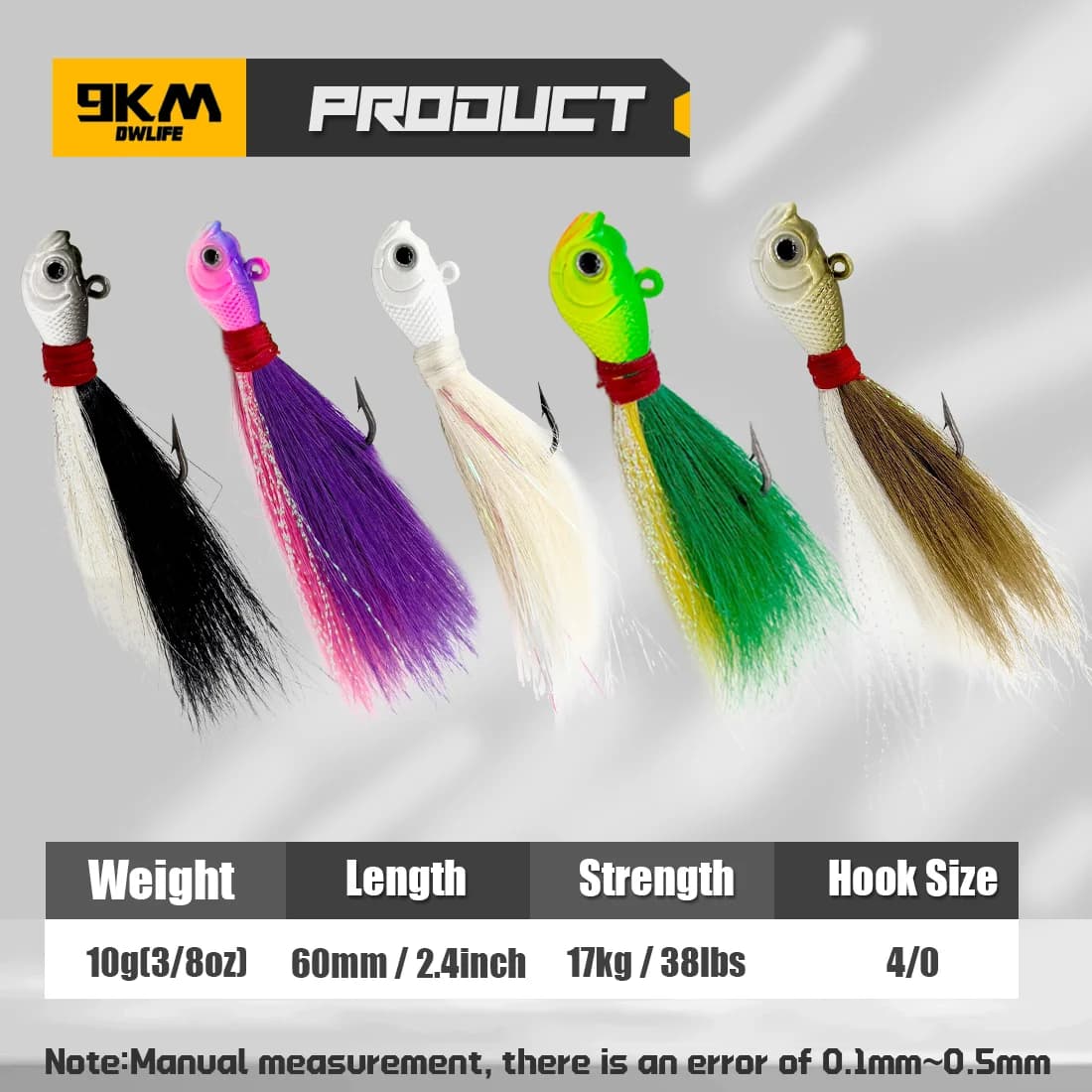 Bucktail Jig Hårkrog Sæt, 5 stk