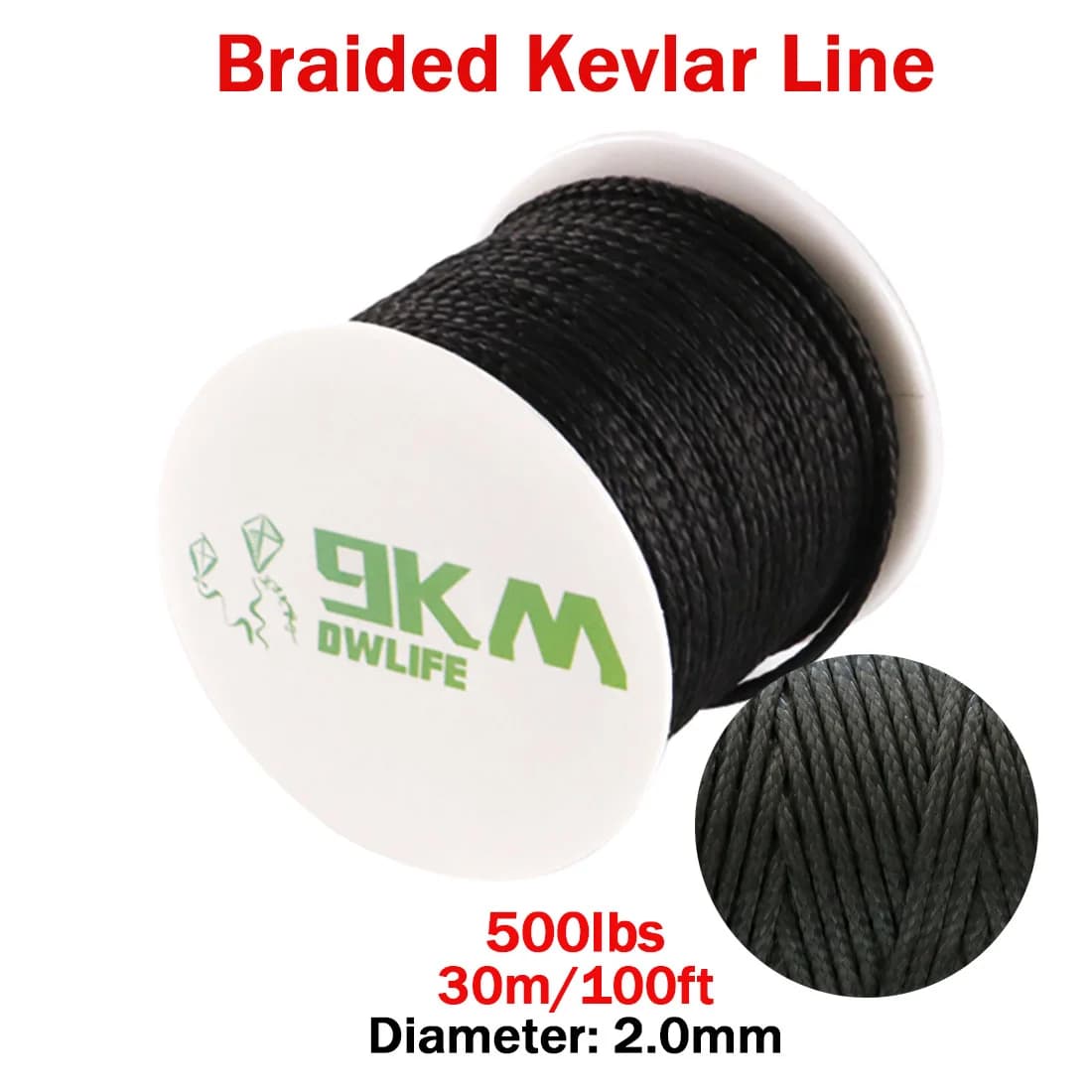 Sort flettet Kevlar-line, 50-2000 lbs