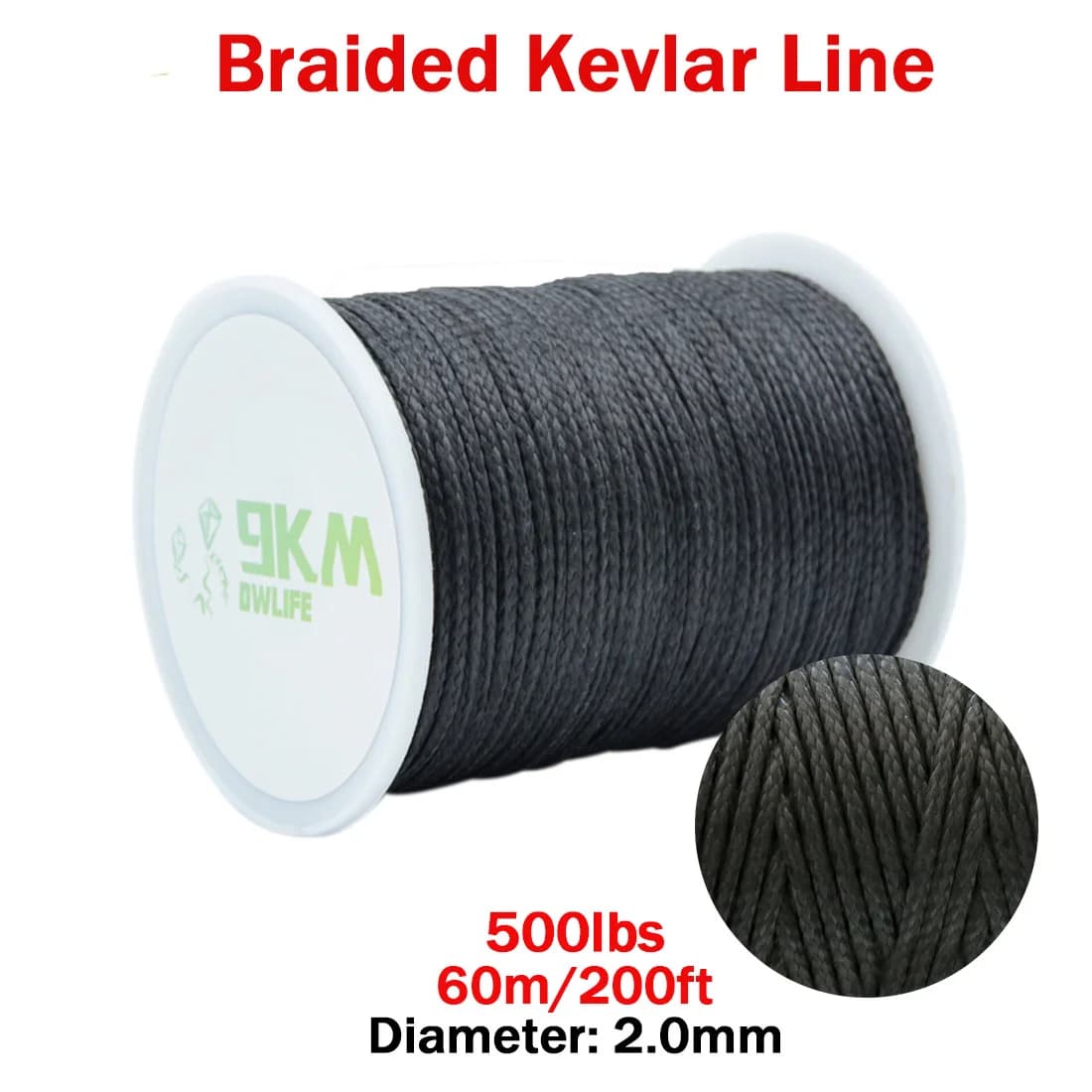 Sort flettet Kevlar-line, 50-2000 lbs