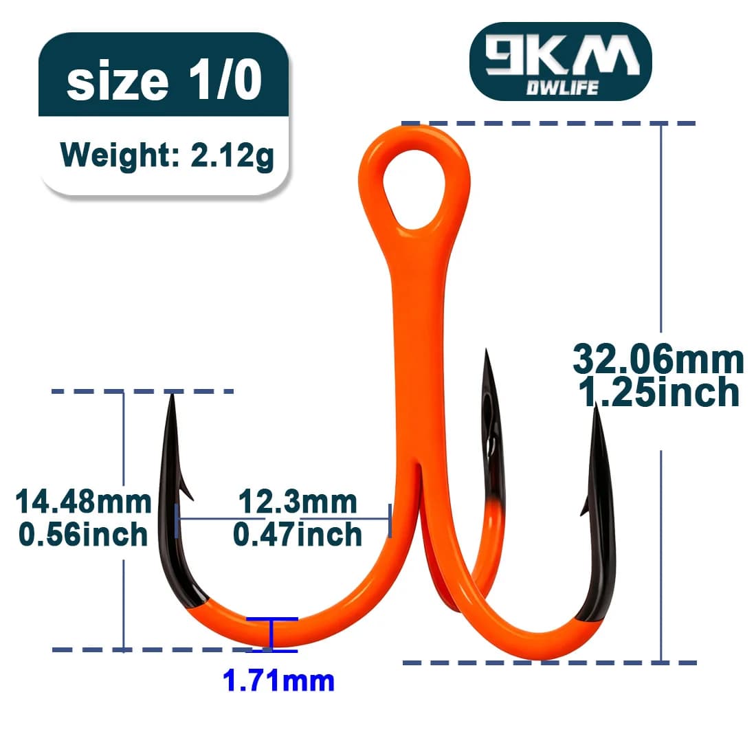 Orange UV-stærke treble fiskerikroge
