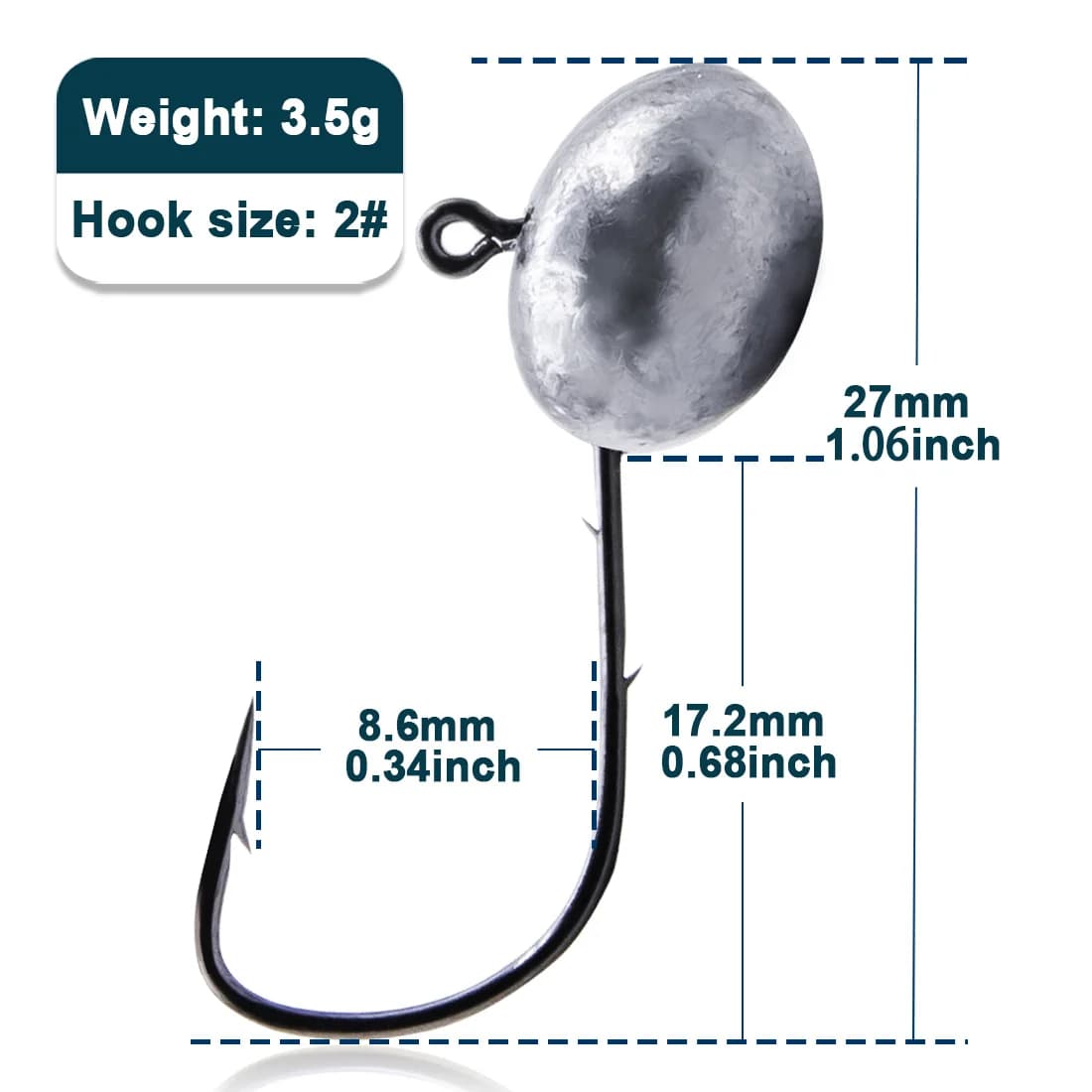 Mikro jighead-krog, 1,5g-7,5g, dobbelt modhage, 10 stk