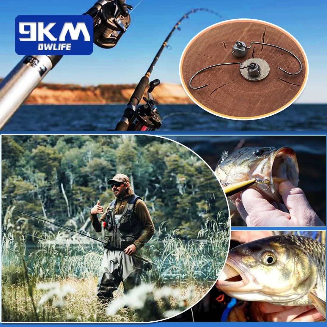 10-30 stk. Brede Gafle Offset Orm-kroge til Fiskeri