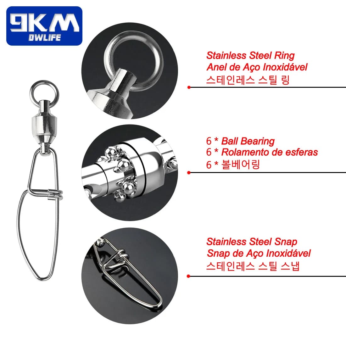 Kugleleje Interlock Snap Swivels, 20-100 stk