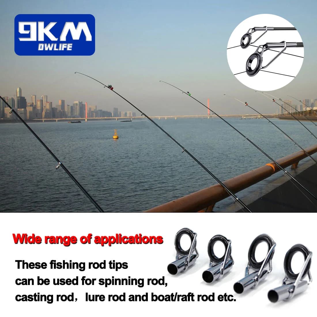 5 stk. Rustfrit Stål Rod Guide Tips med Keramiske Ringe